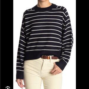 TRUTH BY REPUBLIC Black and White Striped Crewneck Sweater